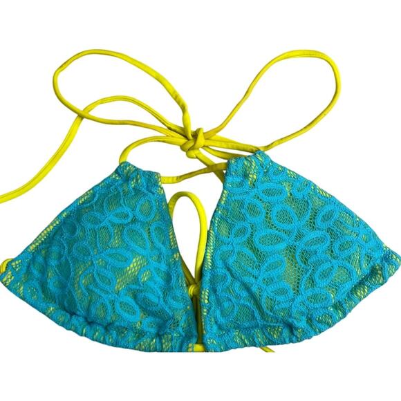 Victoria Secret Blue & Yellow Adjustable Swim Top Medium - Picture 1 of 5